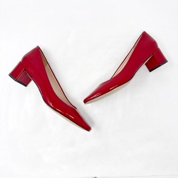 [J. Crew] Red Kate Shiny Patent Leather Square Toe Low Block Heel Pumps Size 8 - Picture 3 of 10